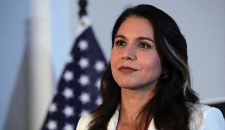 Democratic presidential candidate U.S. Rep. Tulsi Gabbard, D-Hawaii, listens to a question during a campaign stop in Londonderry, N.H., Tuesday, Oct. 1, 2019. 