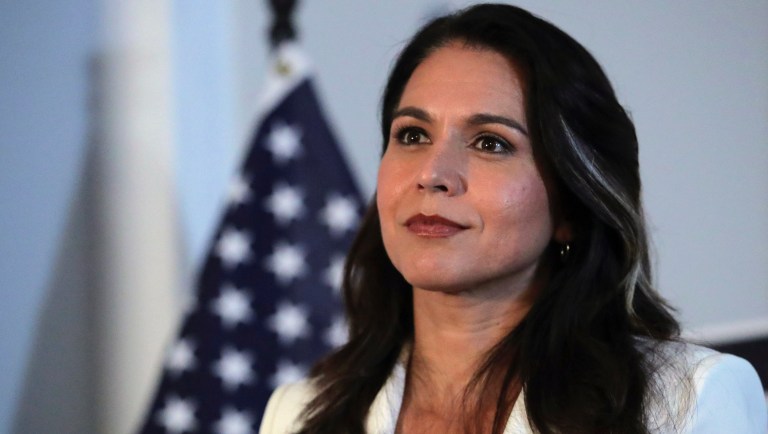 Democratic presidential candidate U.S. Rep. Tulsi Gabbard, D-Hawaii, listens to a question during a campaign stop in Londonderry, N.H., Tuesday, Oct. 1, 2019. 