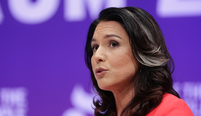 Democratic presidential candidate Rep. Tulsi Gabbard, D-Hawaii, answers questions during a presidential forum held by She The People on the Texas State University campus Wednesday, April 24, 2019, in Houston. 