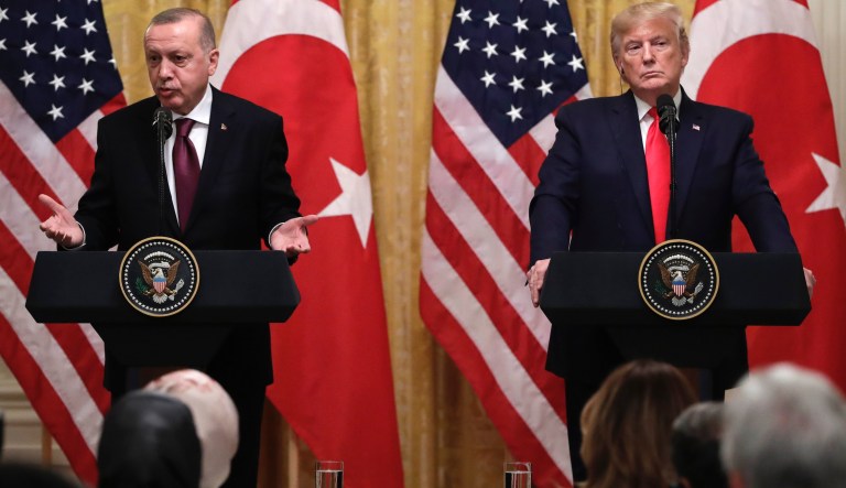 President Donald Trump speaks during a news conference with Turkish President Recep Tayyip Erdogan in the East Room of the White House, Wednesday, Nov. 13, 2019, in Washington. 