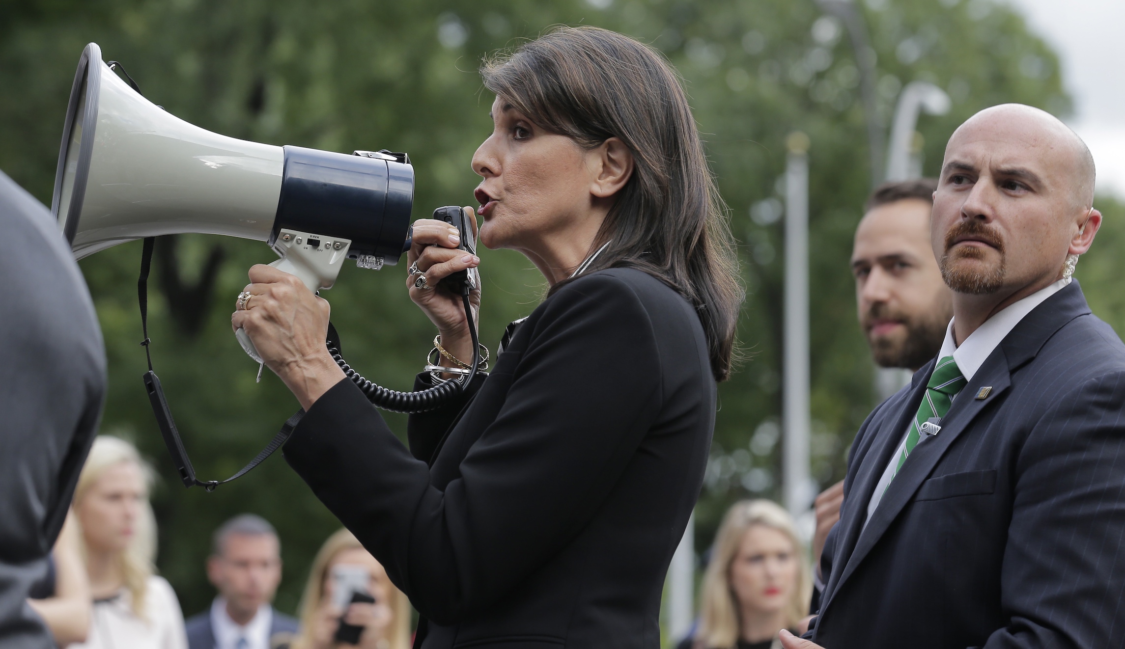 Nikki Haley joins megaphone protest against Venezuela’s Maduro