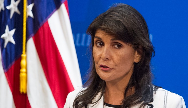 U.S. Ambassador to the United Nations Nikki Haley speaks at the Heritage Foundation in Washington on July 18, 2018.