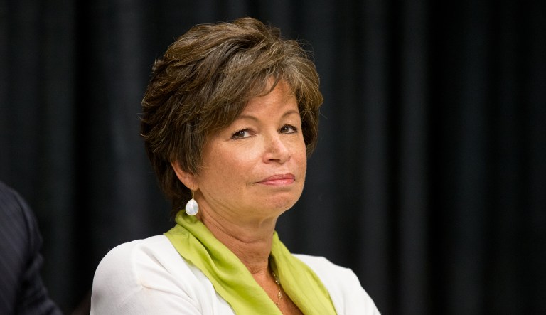 Senior Adviser Valerie Jarrett during a roundtable with President Barack Obama on Hurricane Katrina at Andrew P. Sanchez Community Center in New Orleans, Thursday, Aug. 27, 2015.