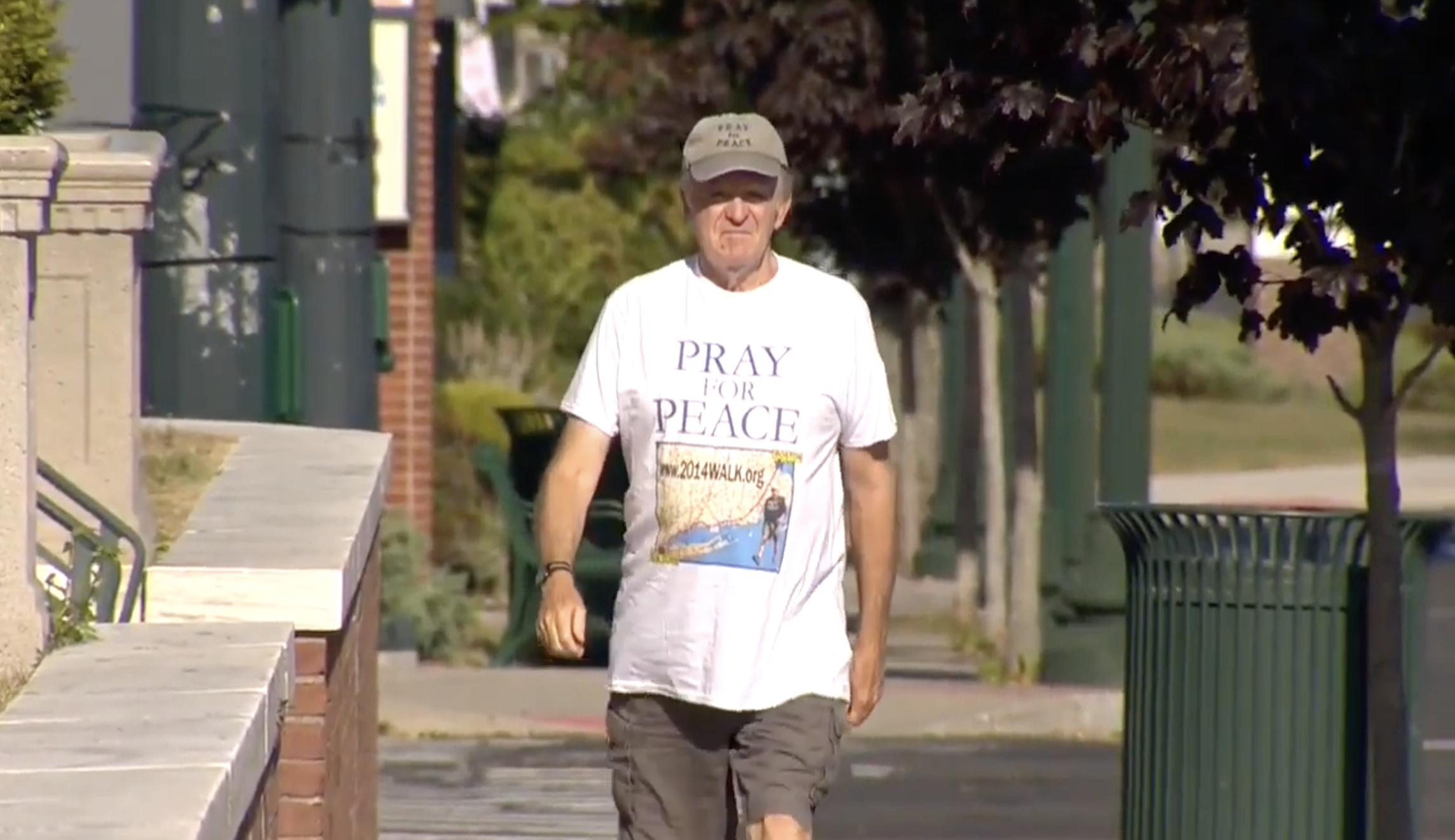 76-year-old man walking from Yankee Stadium to Fenway park to promote peace