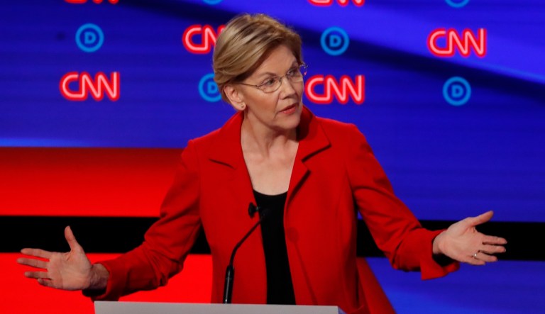Sen. Elizabeth Warren, D-Mass., participates in the first of two Democratic presidential primary debates hosted by CNN Tuesday, July 30, 2019, in the Fox Theatre in Detroit.