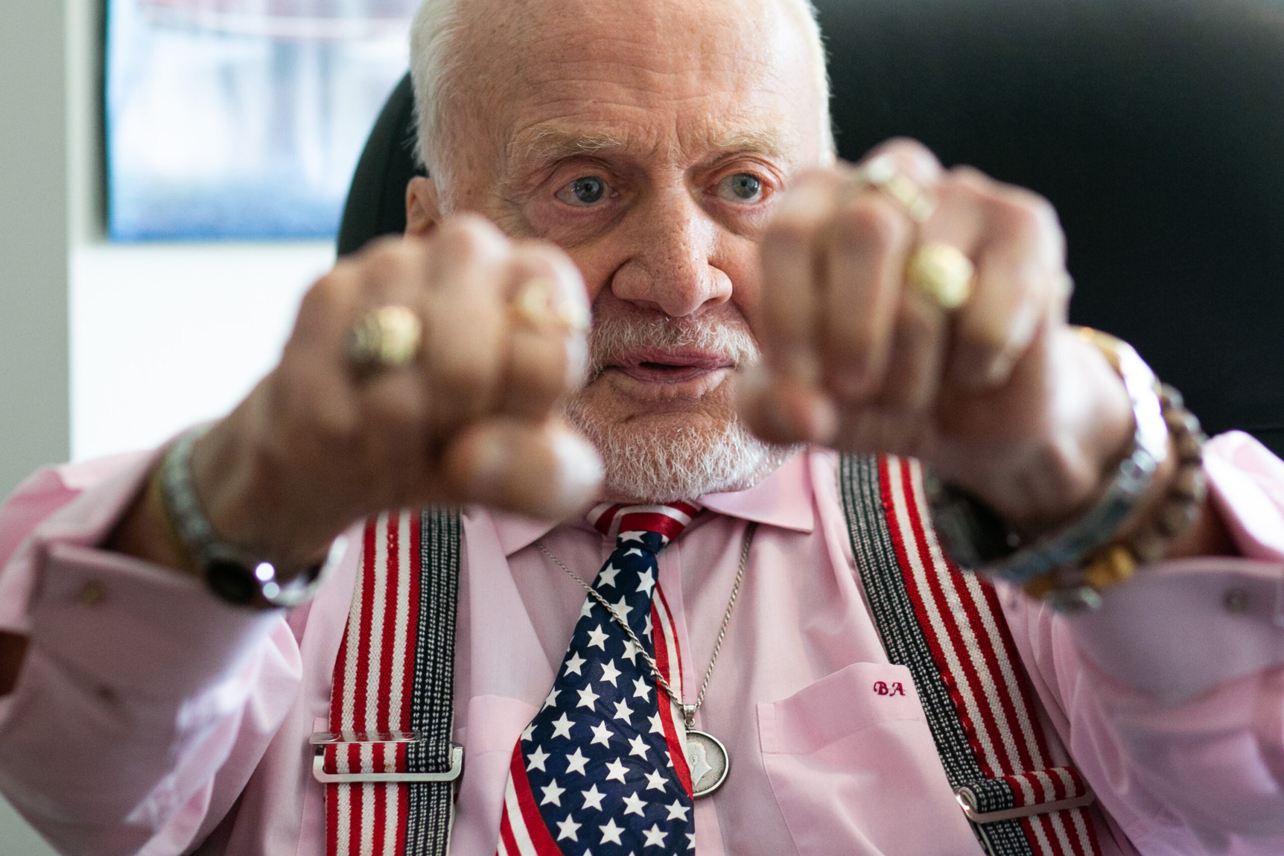 American engineer and a former astronaut and fighter pilot, Buzz Aldrin, Friday, July 19, 2019.