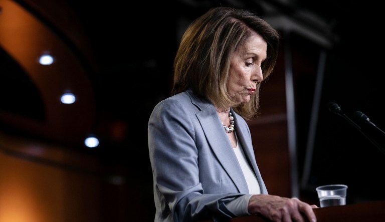 House Speaker Nancy Pelosi speaks at her weekly press conference in Washington.