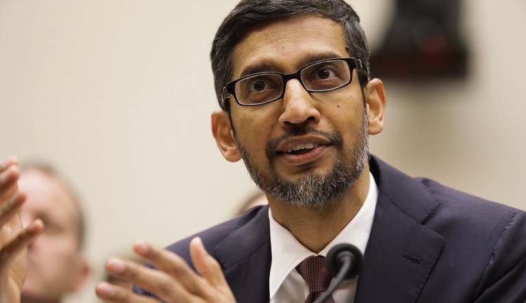 Sundar Pichai, Google CEO, testifies on Capitol Hill on Dec. 11, 2018.