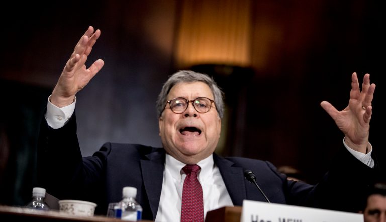 Attorney General William Barr testifies during a Senate Judiciary Committee hearing on Capitol Hill in Washington, Wednesday, May 1, 2019, on the Mueller Report. 