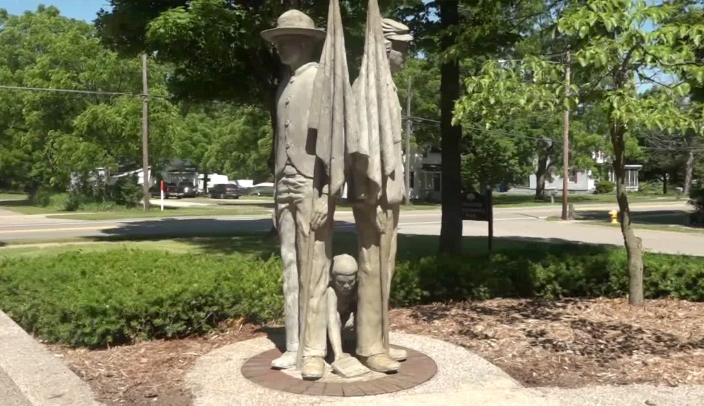 Two sides of a statue