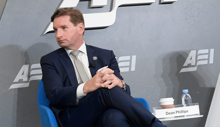 Rep. Dean Phillips (D-MN) is seen at an event on Sept. 19, 2023, at the American Enterprise Institute in Washington, D.C.
