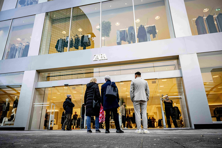 The exterior of Zara is seen during the 2023 opening of the fashion chain's largest store in the Maasstad. The opening of the newest branch in Rotterdam, Netherlands, fits within the strategy of the Spanish parent company Inditex, which focuses on fewer but larger stores.