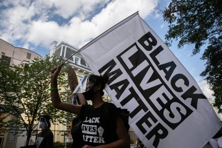 A protester holding a 