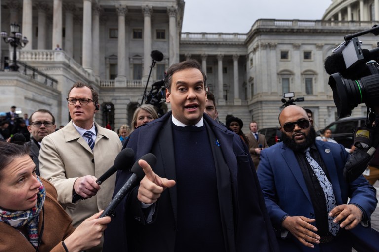 Rep. George Santos (R-NY) abruptly departs Capitol Hill on Friday, Dec. 1, 2023, after the House voted to expel him following an Ethics Committee report detailing evidence of widespread fraud. Santos is the sixth lawmaker ever to be expelled from the House.