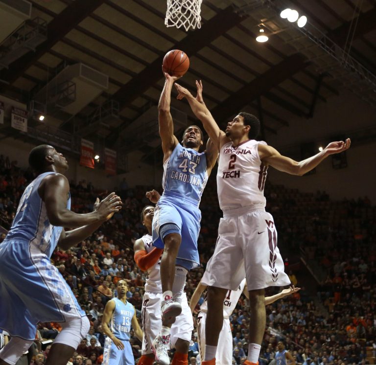 McAdoo leads No. 19 NCarolina past Va Tech 60-56
