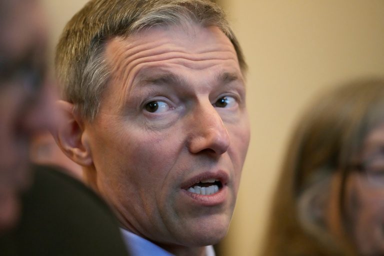 Utah state Sen. Mike Kennedy speaks with reporters on the opening day of the Utah legislative session at the Utah State Capitol Tuesday, Jan. 17, 2023, in Salt Lake City.