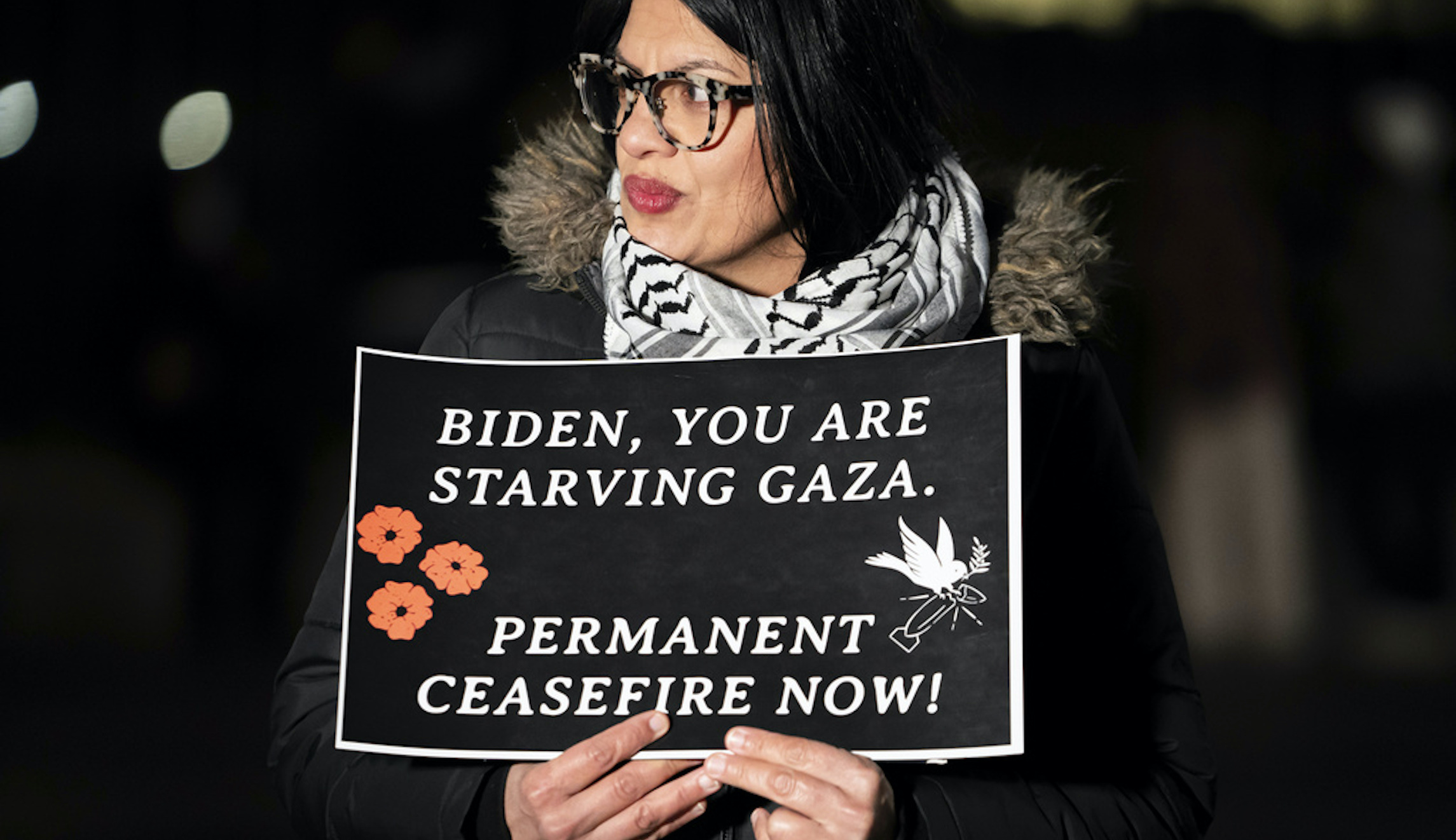 ‘Squad’ Democrat Rashida Tlaib’s Palestinian flag covered by protester: ‘Shame on you’