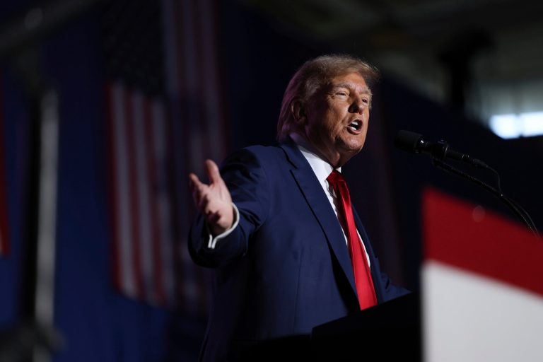 Former President Donald Trump speaks at a campaign rally on Saturday, Dec. 16, 2023, in Durham, New Hampshire.