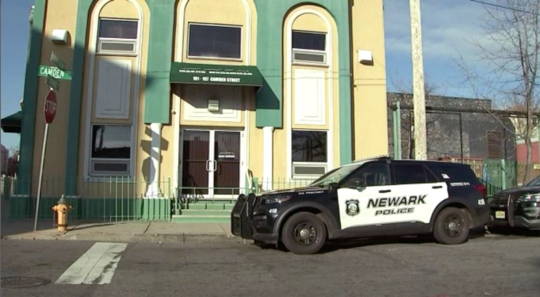 A Newark police vehicle is parked outside the Masjid-Muhammad-Newark Mosque in Newark, New Jersey, on Wednesday, Jan. 3, 2024. An imam was shot and critically wounded early Wednesday morning outside the mosque as officers worked to identify and arrest the shooter.  The victim was taken to nearby University Hospital and is in critical condition, authorities said.