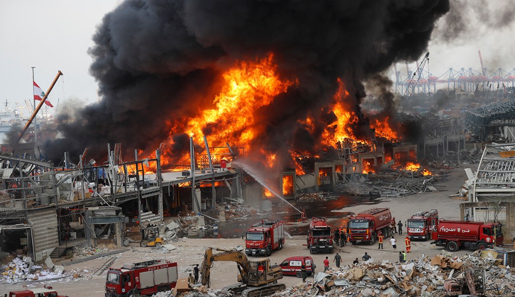 Large fire breaks out at Beirut port a month after explosion