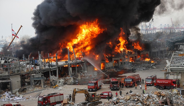Large fire breaks out at Beirut port a month after explosion