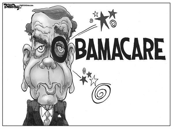 Editorial cartoon: Beaten by Obamacare