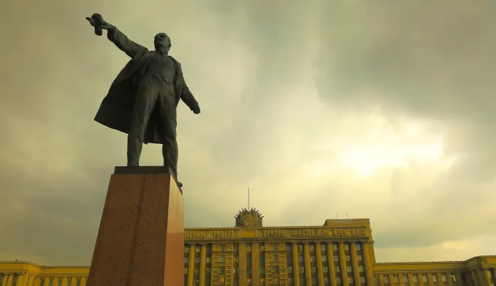 A statue against a cloudy sky.
