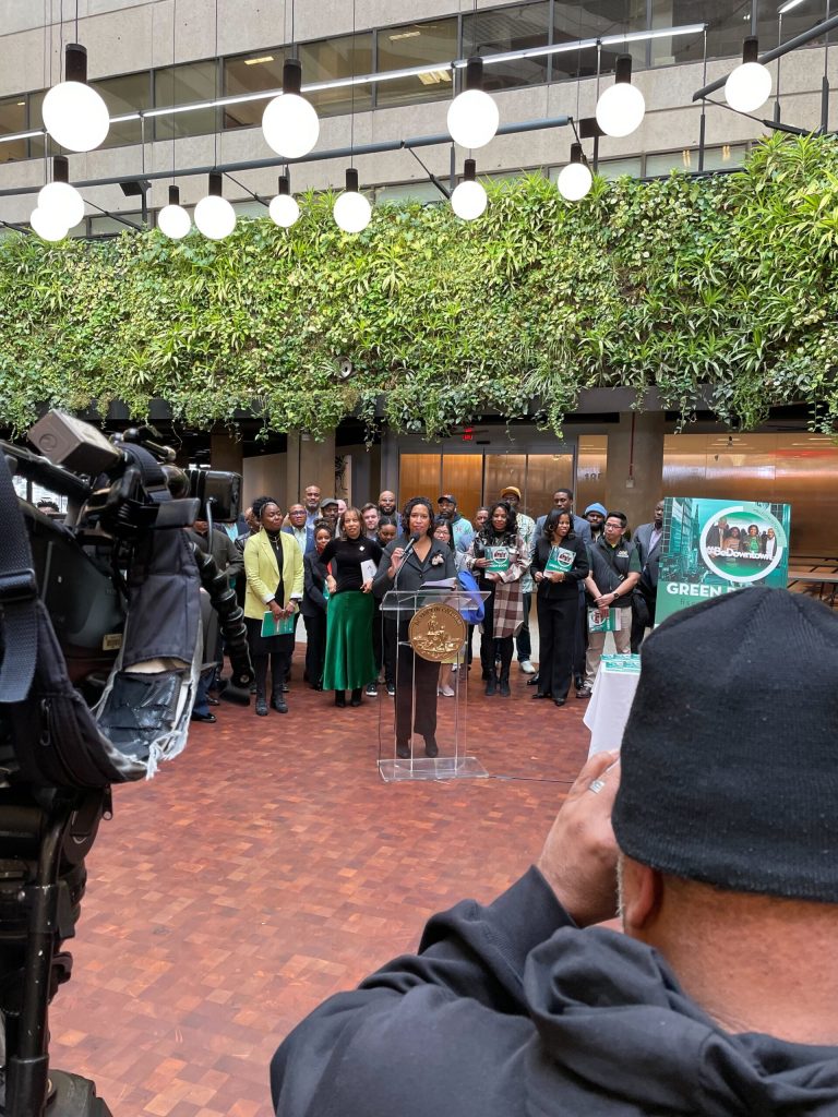 Washington D.C. Mayor Muriel Bowser speaks at The Square.