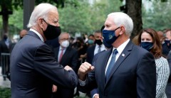 Biden and Pence bump elbows at 9/11 memorial