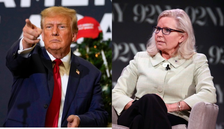 Former President Donald Trump, left, and former U.S. Representative Liz Cheney (R-WY), right.