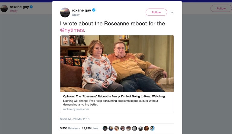 New York Times writer blocks critics on Twitter after anti-‘Roseanne’ column