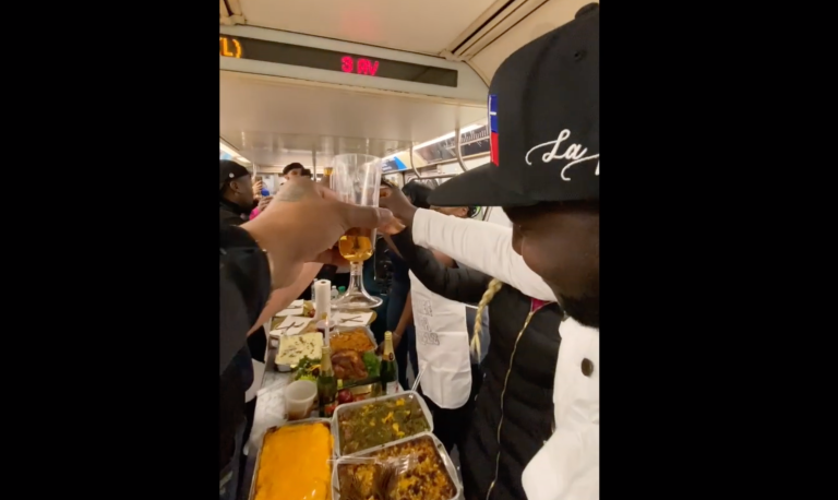 WATCH: Thanksgiving dinner served to passengers on NYC subway