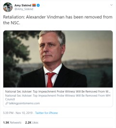 'Still there': White House denies Vindman fired in retribution for Ukraine testimony