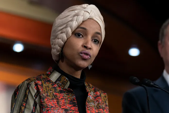 Rep. Ilhan Omar (D-MN) speaks during a news conference
