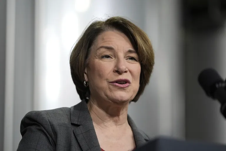 Sen. Amy Klobuchar (D-MN) speaks before President Joe Biden at the Earth Rider Brewery, Thursday, Jan. 25, 2024, in Superior, Wisconsin. Biden is returning to the swing state of Wisconsin to announce $5 billion in federal funding for upgrading the Blatnik Bridge and for dozens of similar infrastructure projects nationwide.