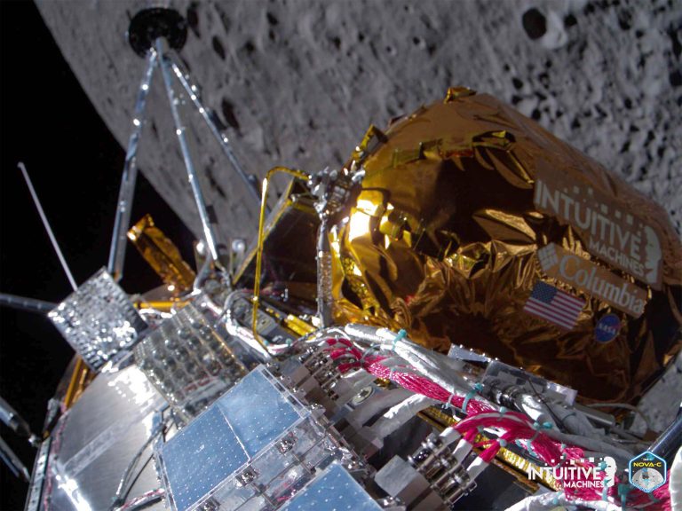 Privately-owned US lunar lander rests on its side on moon