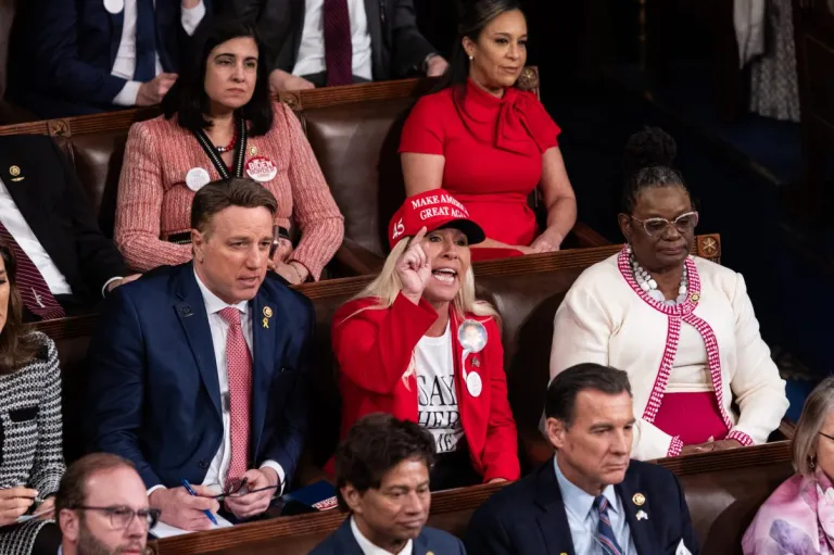 Rep. Marjorie Taylor Greene (R-GA) at President Joe Biden's State of the Union address on March 7, 2024. (Graeme Jennings/Washington Examiner)