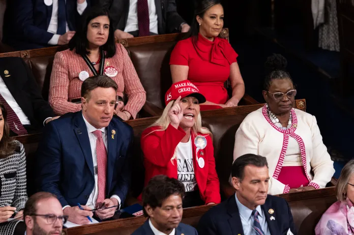 Rep. Marjorie Taylor Greene (R-GA) at President Joe Biden's State of the Union address on March 7, 2024.
