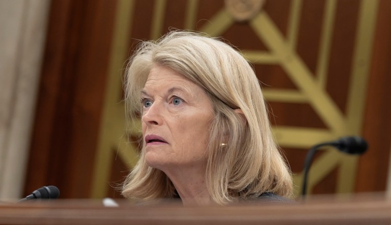 Sen. Lisa Murkowski (R-AK) listens during the Senate Appropriations Subcommittee on Interior, Environment, and Related Agencies hearing, Wednesday, May 10, 2023, on Capitol Hill in Washington. (AP Photo/Mariam Zuhaib)