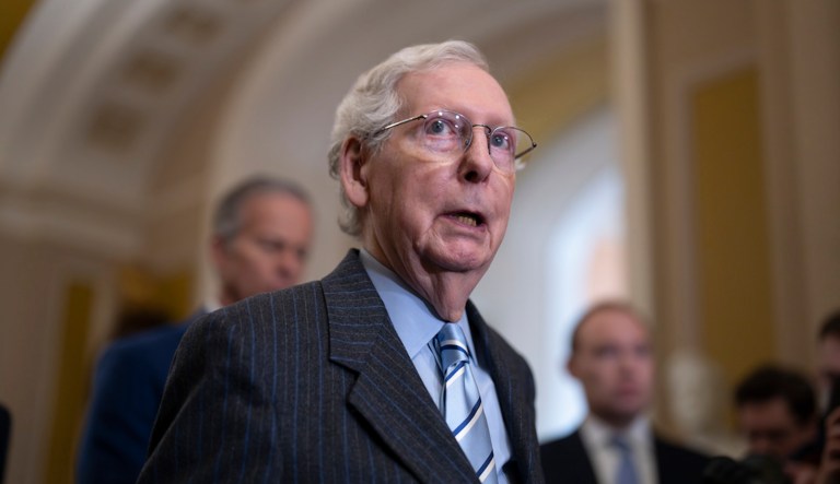 Senate Minority Leader Mitch McConnell (R-KY) speaks at the Capitol in Washington, Wednesday, March 20, 2024. (AP Photo/J. Scott Applewhite)