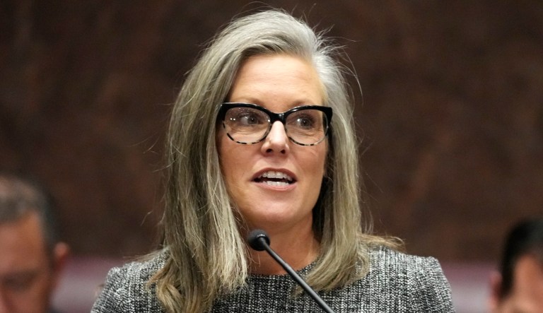 Gov. Katie Hobbs (D_AZ) speaks as she gives the State of the State address, Jan. 9, 2023, at the Arizona Capitol in Phoenix.