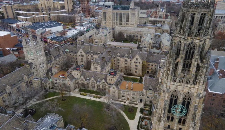 The Yale University campus, including Harkness Tower, is in New Haven, Connecticut.