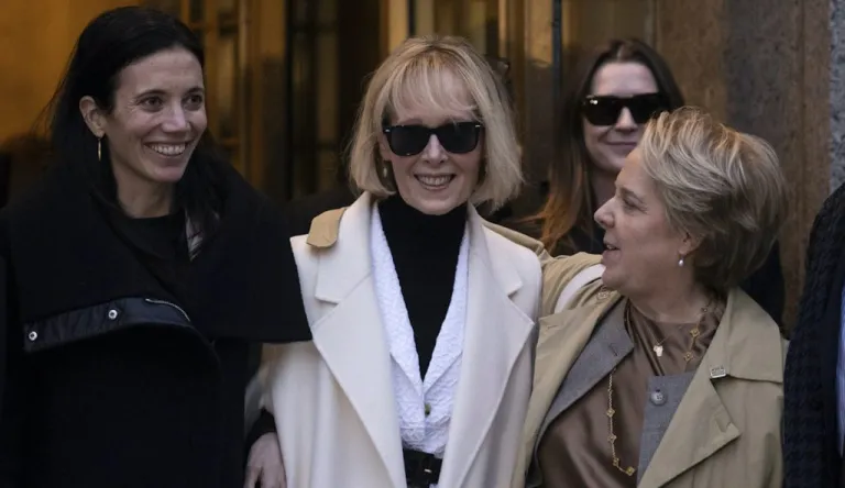 E. Jean Carroll leaves Federal court, Friday, Jan 26, 2024, in New York. The federal judge who presided over the jury trial that resulted in an $83 million award to Carroll for her defamation claims against former President Donald Trump said Wednesday, Feb. 7, 2024, that his rejection of his lawyer's unusual midtrial mistrial request was not a close call.