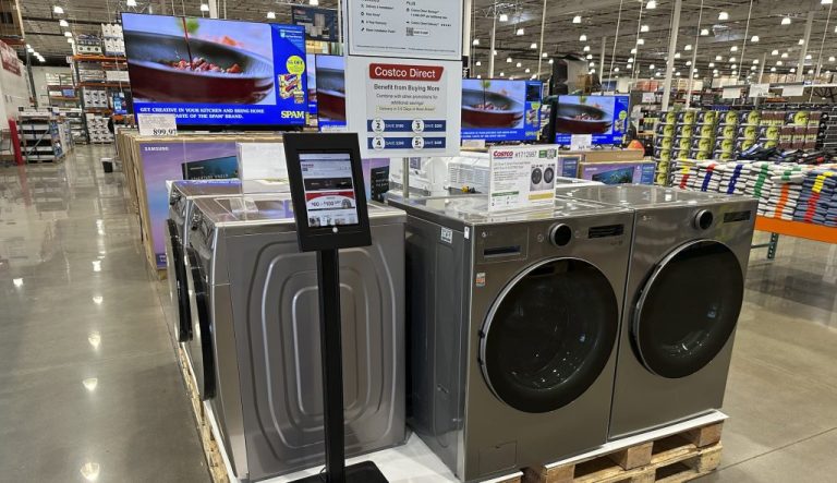 Appliances sit on display in a Costco warehouse Sunday, March 17, 2024, in Sheridan, Colo.