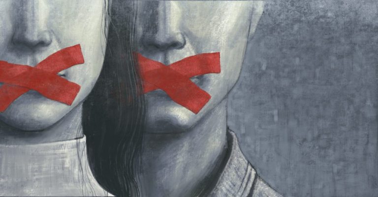 Political graphic illustrates censorship.