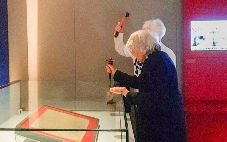 Climate activists bring hammer and chisel in attempt to break glass protecting Magna Carta