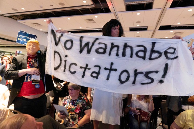 Libertarians and MAGA supporters clash ahead of Trump speech: ‘This isn’t your convention’