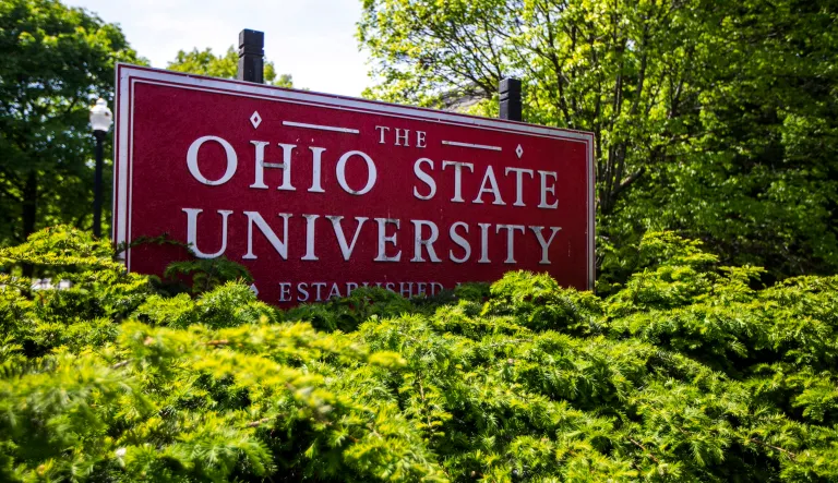 FILE - A sign for Ohio State University stands in Columbus, Ohio, May 8, 2019. On Monday, Jan. 29, 2024, the National Science Foundation announced that it has named the Great Lakes ReNEW group, which includes Ohio State University, as one of 10 regional innovation engines across the country. Each will receive $15 million, with a chance to earn $160 million over the next decade if they can show progress. (AP Photo/Angie Wang, File)