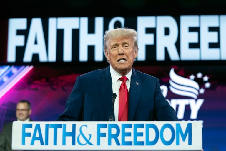 Trump praised at Christian conference despite election-year pivot on abortion