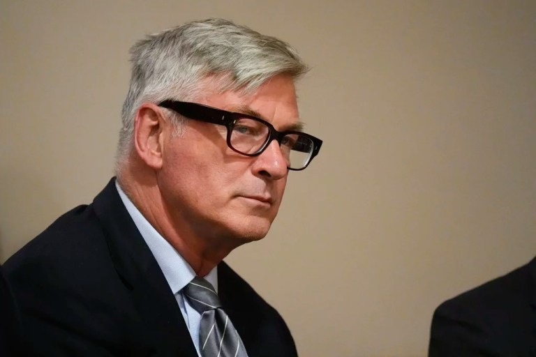 Alec Baldwin participates in a pretrial hearing in Santa Fe, New Mexico, Monday, July 8, 2024.